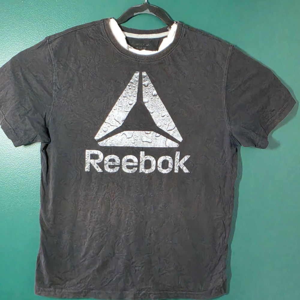 Reebok Mens Delta Logo Water Droplet Graphic T-Shirt Black Size Medium